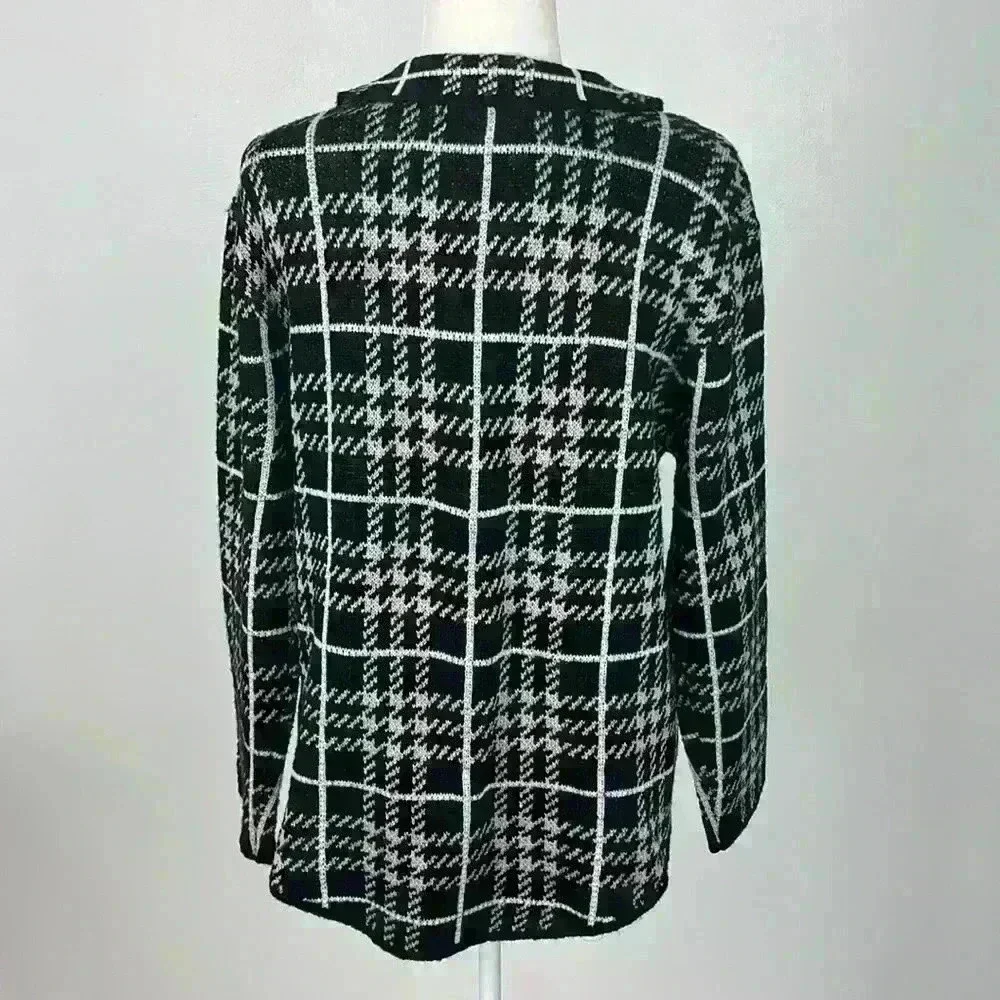 Madison + Hudson Black Plaid Jacket Sweater Size M
